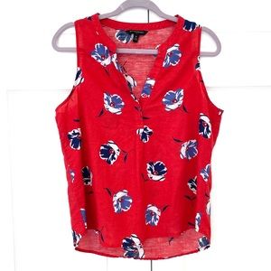 BANANA REPUBLIC Red White Blue Floral Button Top M
